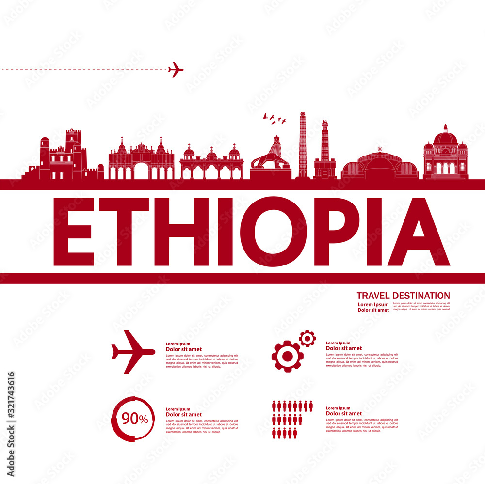 Ethiopia travel destination grand vector illustration. 