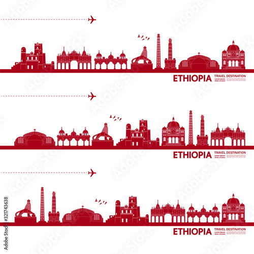 Ethiopia travel destination grand vector illustration. 