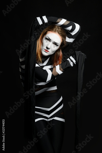 Woman as mime artist. A pantomime performed by mime actress