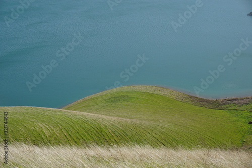 landscape with lake and blue sky