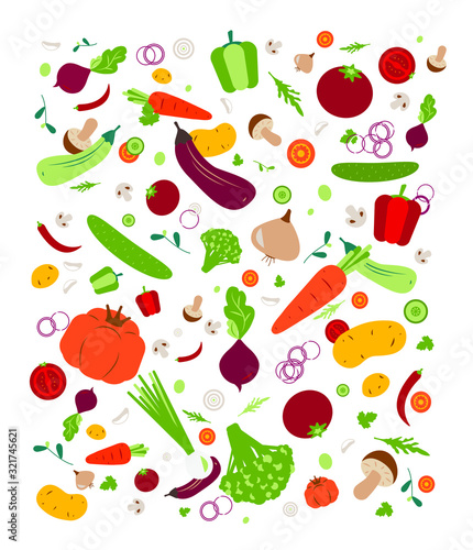 Healthy vegetables vector set. Vegetables pattern. Vegetables collection. Vegetarian vegan set.