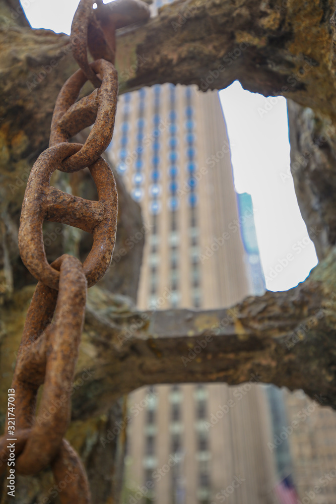 Naklejka premium New York. USA.April 2019.Famous landmark. Skyline architecture. Urban cityscape.