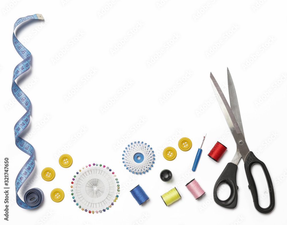 Set of different sewing items isolated on white background Set of different sewing items isolated on white background