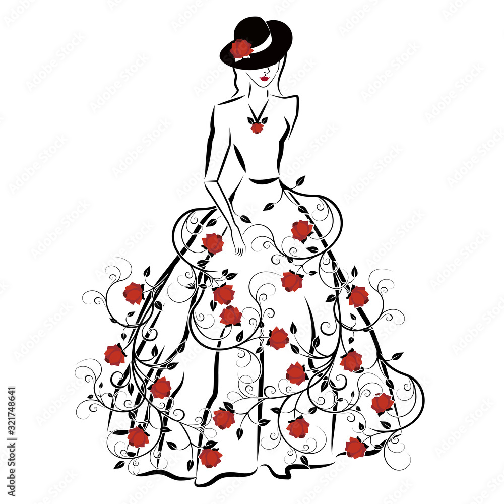 Fototapeta premium graphic element woman with flourishes 2