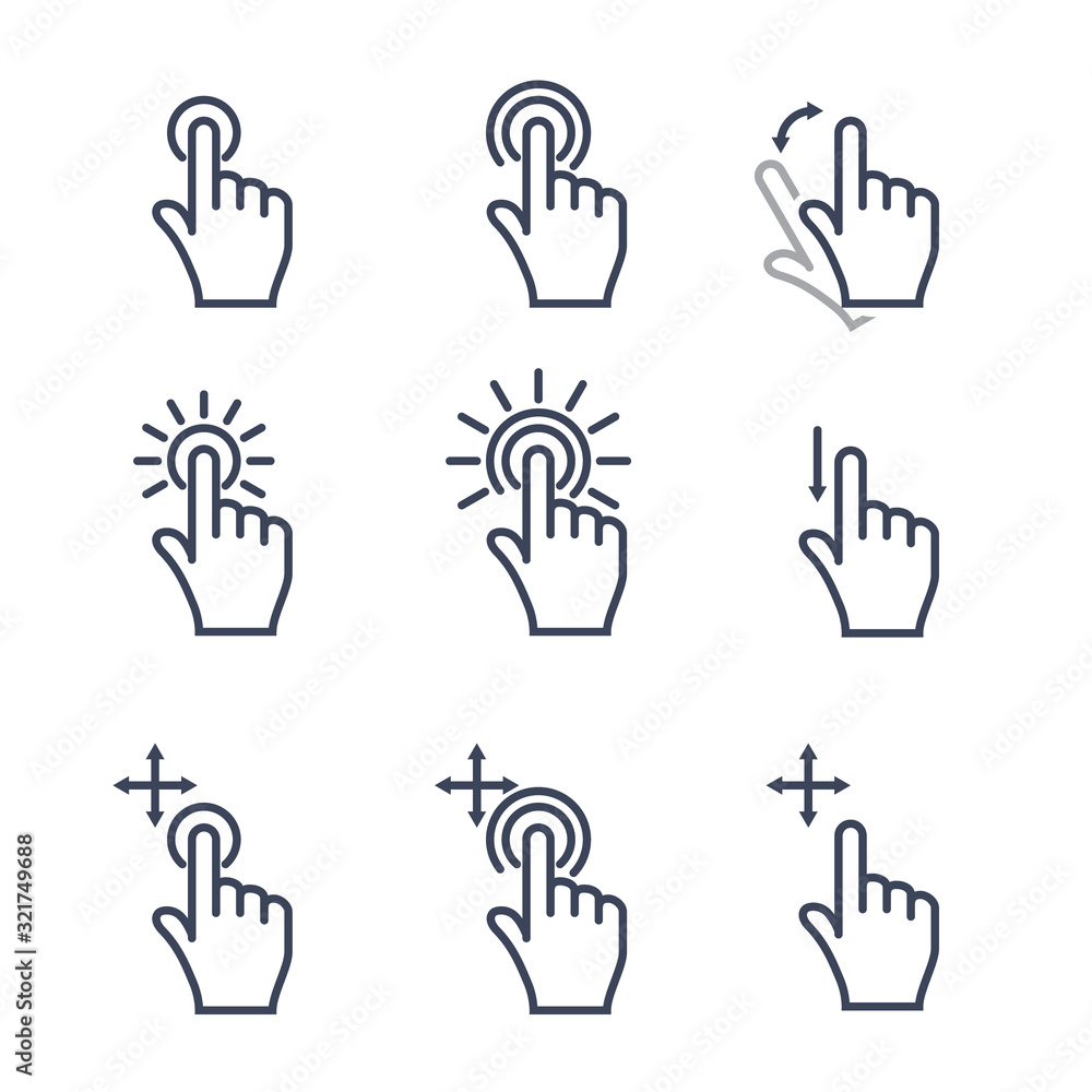Fototapeta premium Touch Screen Sensor Symbols Icons Sets. Vector