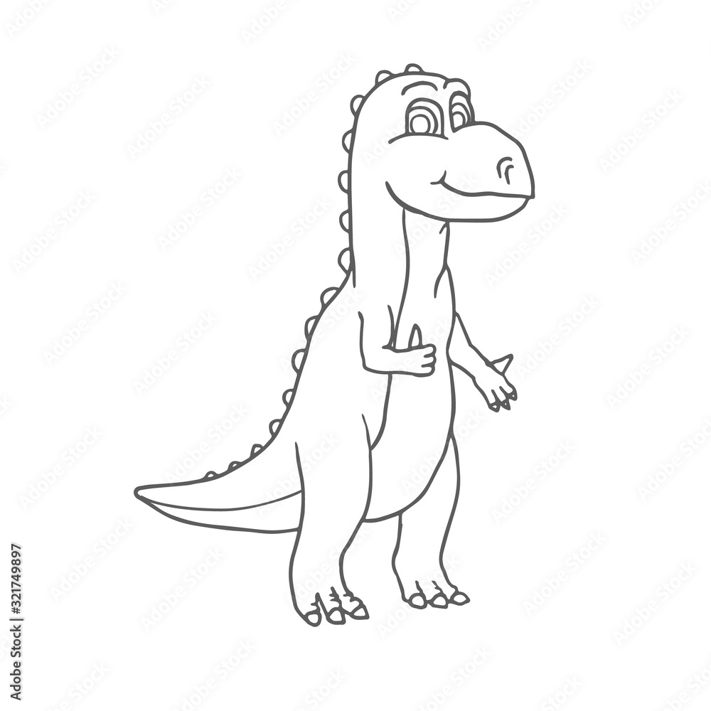 Obraz premium Cartoon Cute Little Baby Dinosaur Outline. Vector