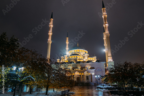 Ahmad Kadyrov Mosque Heart of Chechnya at night Grozny, Chechnya, Russia photo