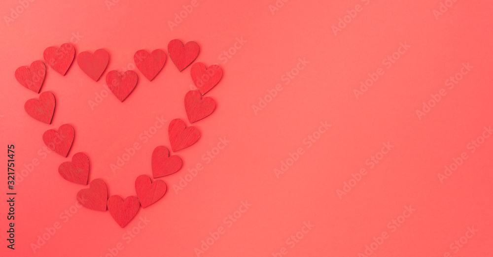 Valentine's Day background, Top view Flat lay Red heart
