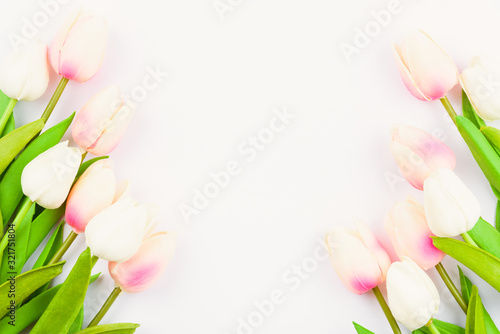 Fototapeta Naklejka Na Ścianę i Meble -  Happy Women's Day, Mother's Day and Valentine's Day concept. top view flat lay Tulip flower