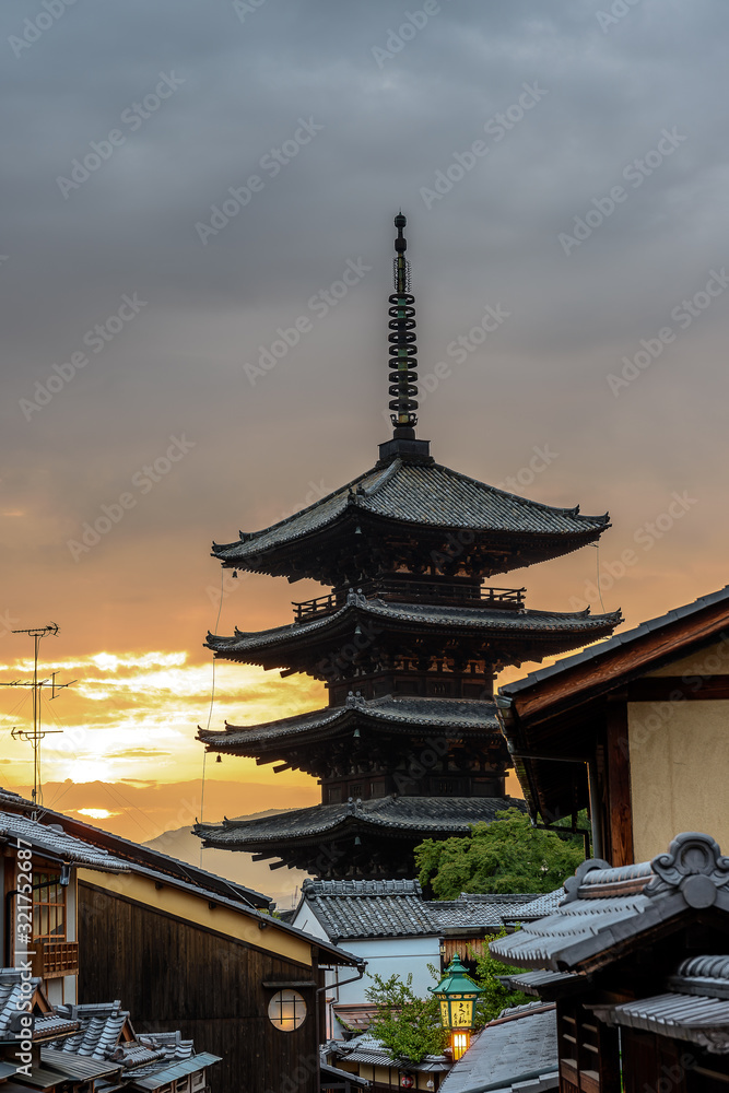 Japanese pagoda during twilight