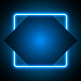 Neon geometric frame, blue neon banner, vector illustration.