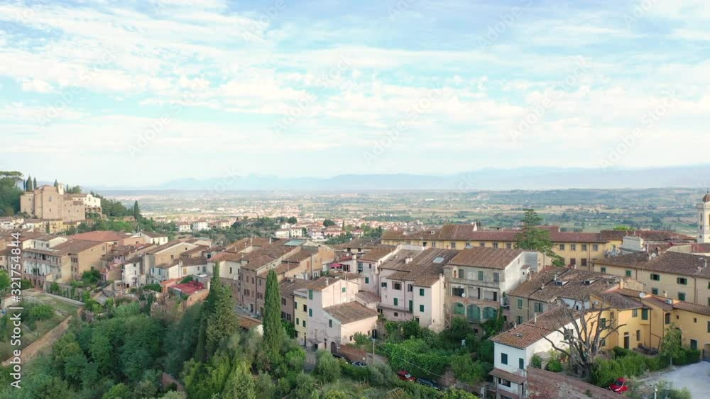 Crane Jib Ascending Shot over San Miniato town, province of Pisa, Tuscany region, Italy Crane Jib Ascending Shot over San Miniato town, province of Pisa, Tuscany region, Italy
