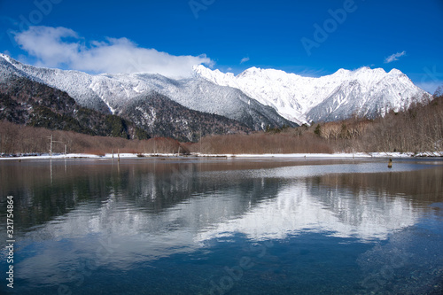大正池, 上高地, 湖, 雪, 山, 逆さ穂高 © Kazuhiro.Kimura