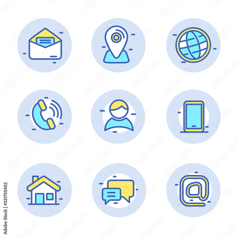 Set of contact related icons in linear color design isolated on white background Set of contact related icons in linear color design isolated on white background