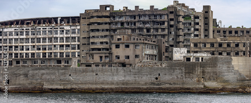 Ghost town on an abandoned island called Gunkanjima and also Hashima near Nagasaki