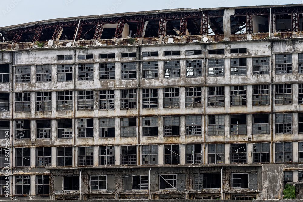 Ghost town on an abandoned island called Gunkanjima and also Hashima near Nagasaki