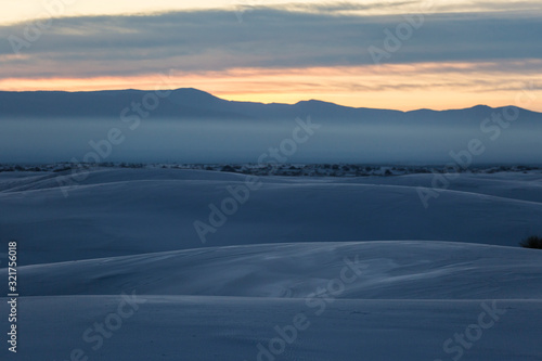 Landscape view of the sunrise in White Sands National Park near Alamogordo  New Mexico.