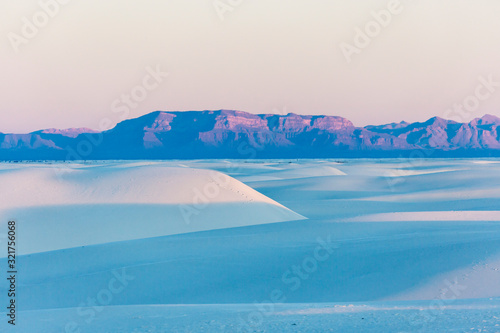 Landscape view of the sunrise in White Sands National Park near Alamogordo  New Mexico.