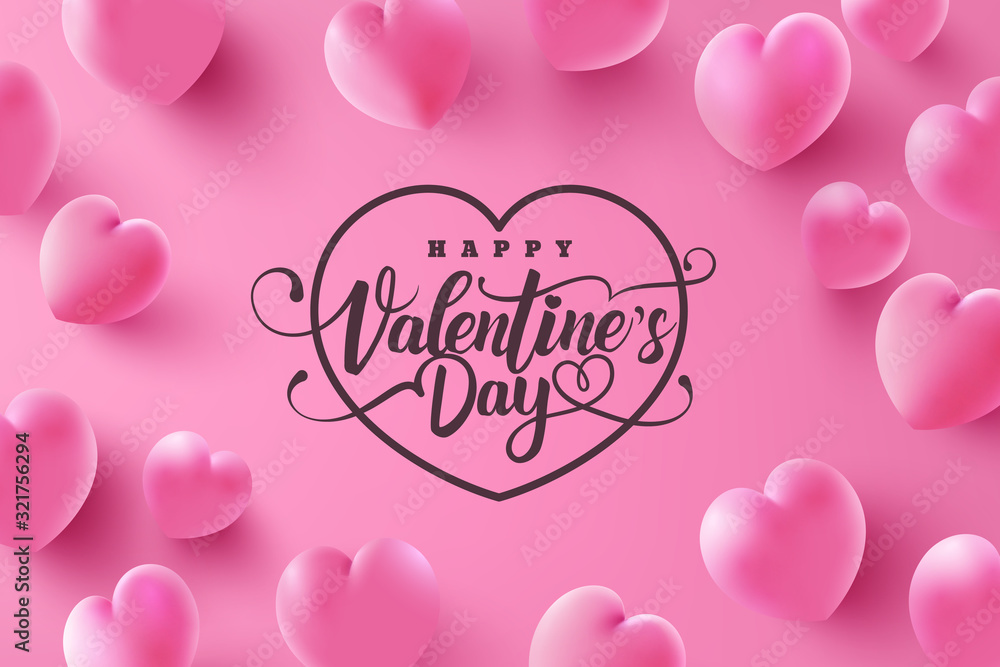 Valentine's Day Poster or banner with sweet hearts on pink background.Promotion and shopping template or background for Love and Valentine's day concept.Vector illustration eps 10