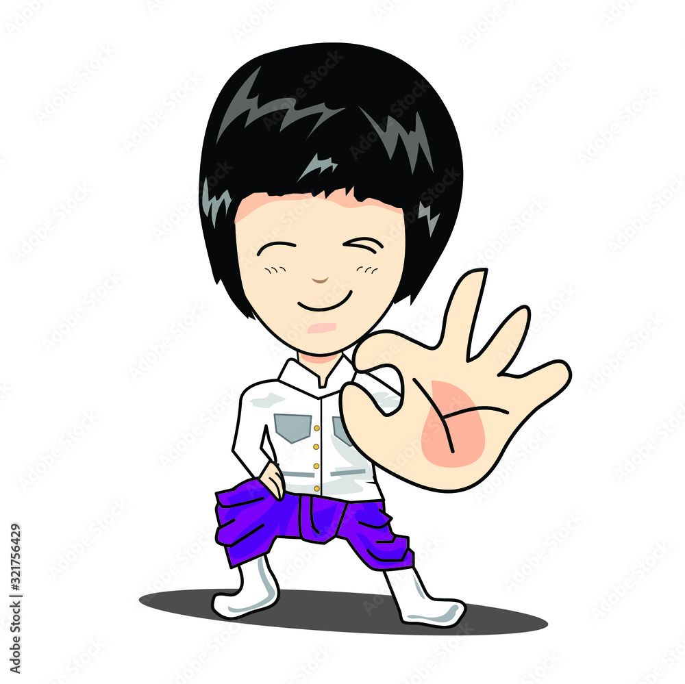 Vector illustration of a boy wearing Thai clothes in various positions, white background Vector illustration of a boy wearing Thai clothes in various positions, white background