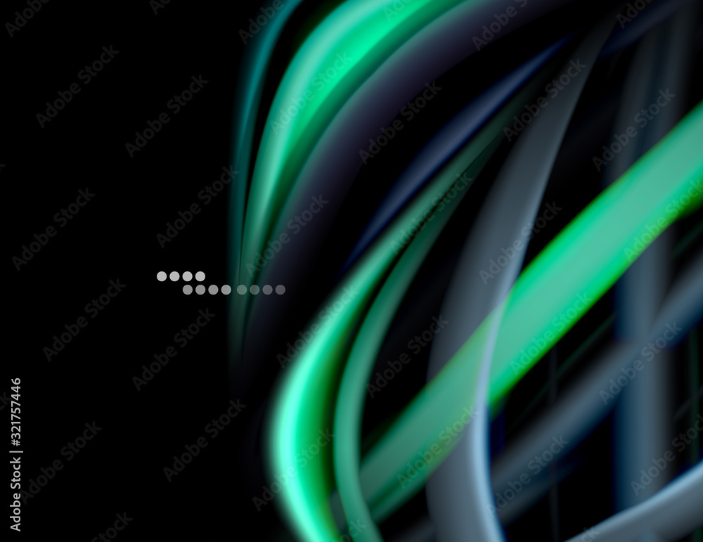 Silk smooth lines on black, liquid fluid color waves. Vector Illustration Silk smooth lines on black, liquid fluid color waves. Vector Illustration