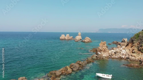 Fly over famous beach Mourtias at Pelion peninsula, Greece. photo