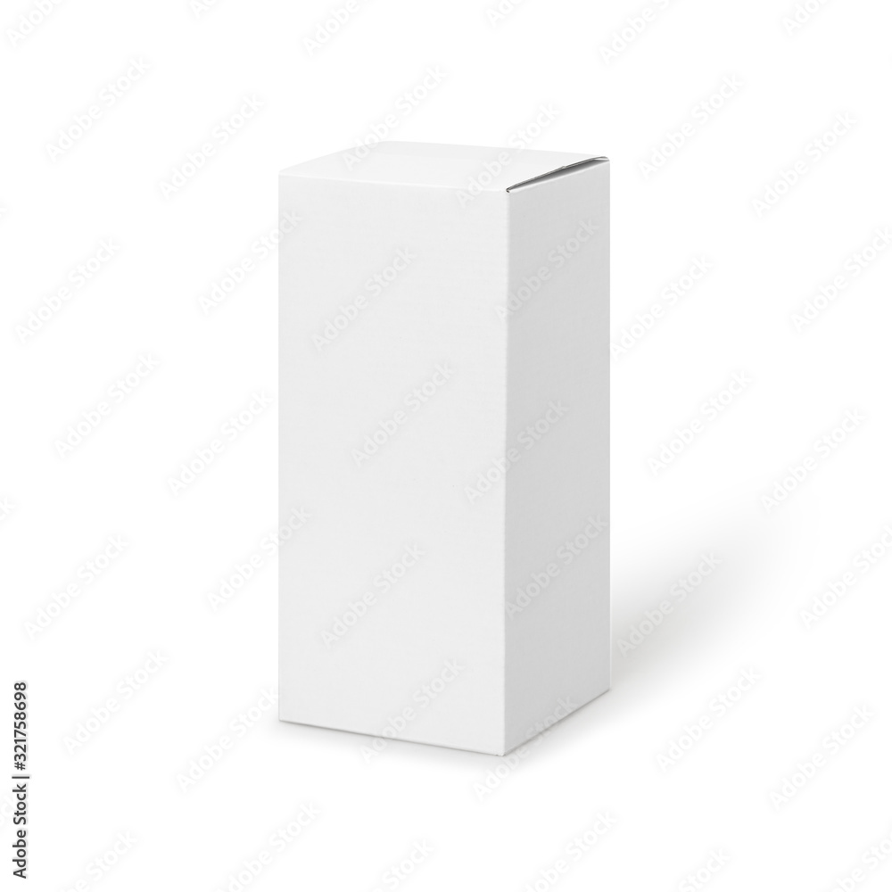White box product tall shape packaging in front view isolated on white background with clipping path. White box product tall shape packaging in front view isolated on white background with clipping path.