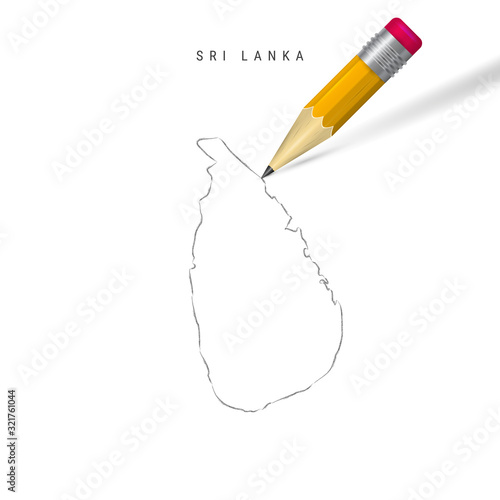 Sri Lanka freehand pencil sketch outline vector map isolated on white background