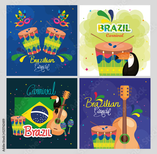 set of poster carnival brazil with decoration
