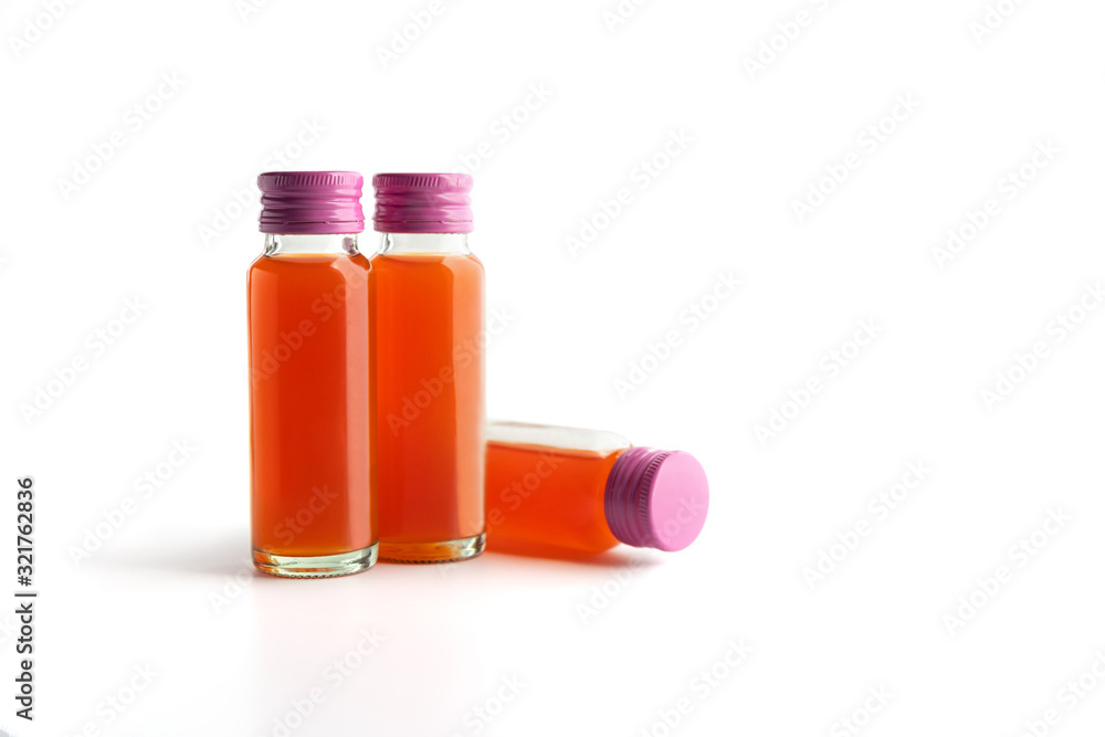 Collagen drinks in glass bottles isolated on white background Collagen drinks in glass bottles isolated on white background