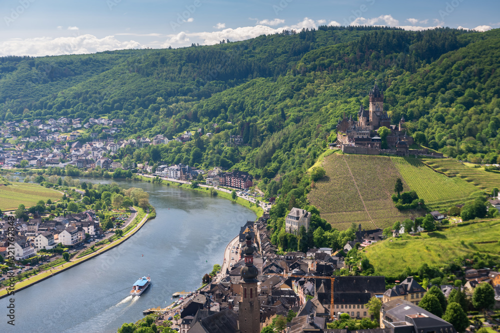 Aerial view of Cochem village and  Moselle river, Germany