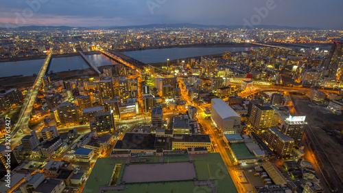 Aerial view cityscape of Osaka at twilight  Japan
