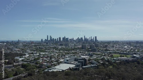 An aerial shot of Melbourne city at Yarra Park, Australia