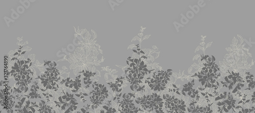 Beautiful repeatable outlined leaves border in grey