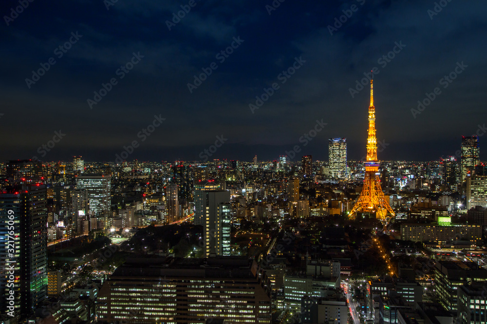 Naklejka premium Tokyo tower at night, landmark of Japan