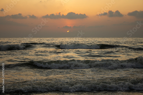 Scenic view of the waves of the Bay of Bengal along Marina Beach, Chennai, India