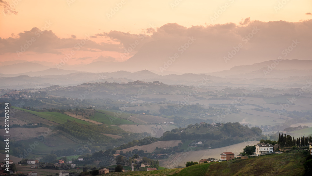 Panorama of the countryside of Marche, Italy (Fermo)