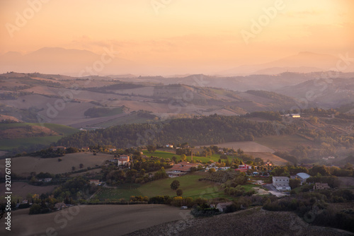Panorama of the countryside of Marche, Italy (Fermo)