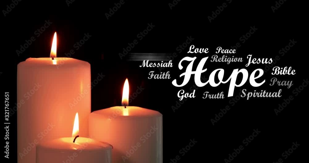 Hope word cloud animated with candles burn Hope word cloud animated with candles burn