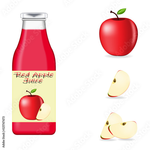 Realistic glass bottle packaging for Red Apples juice