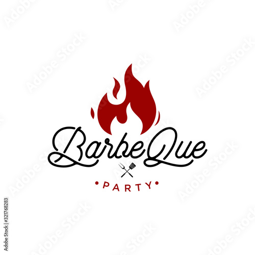 Barbecue grill logo with handwritten, white background, vector design