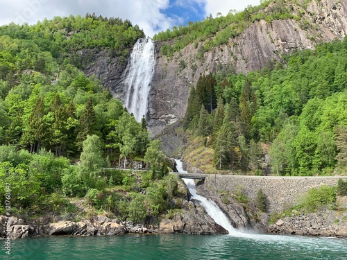 waterfall on mountain range