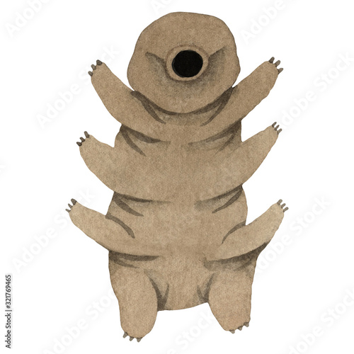 Cute kawaii watercolor tardigrades, water bear. Hello, welcome pose. Poster print