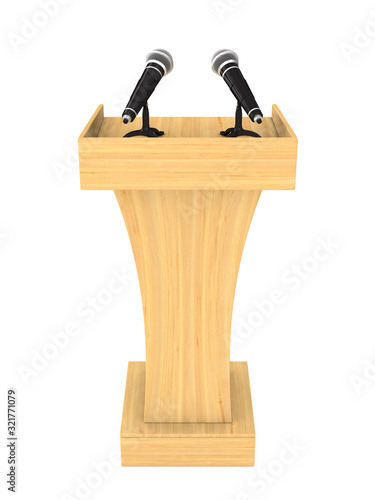 tribune with two microphones on white background. Isolated 3D illustration