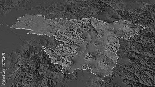 Pichincha, province with its capital, zoomed and extruded on the bilevel map of Ecuador in the conformal Stereographic projection. Animation 3D