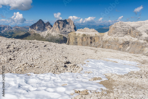 landscape scenic viewpoint on Mt. Sass Pordoi, Dolomite Alps, Italy