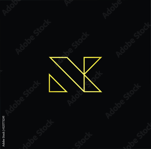 Outstanding professional elegant trendy awesome artistic black and gold color NK KN initial based Alphabet icon logo.