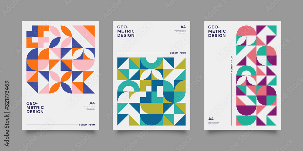 Vintage retro bauhaus design vector covers set. Swiss style colorful geometric compositions for book covers, posters, flyers, magazines, business annual reports