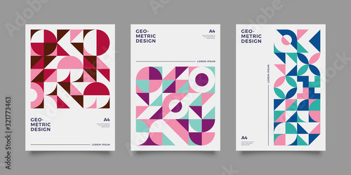 Vintage retro bauhaus design vector covers set. Swiss style colorful geometric compositions for book covers, posters, flyers, magazines, business annual reports