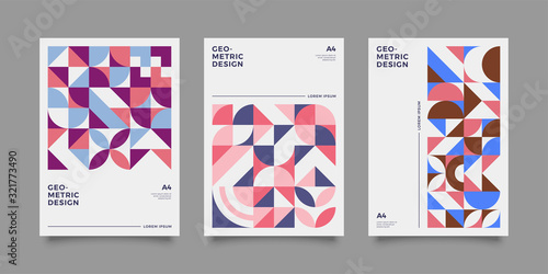 Vintage retro bauhaus design vector covers set. Swiss style colorful geometric compositions for book covers, posters, flyers, magazines, business annual reports